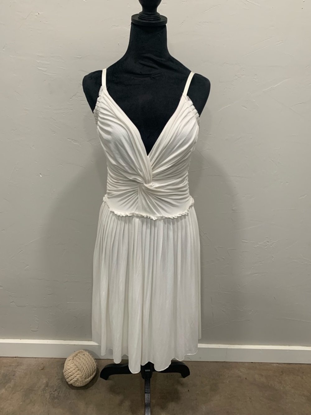 Twist-Front White Midi Dress with Spaghetti Straps